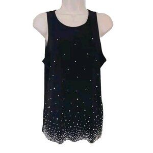 NWT CHAUS NY BLACK EMBELLISHED SILVER & PEARL BEADED SLEEVELESS BLOUSE TOP SZ...